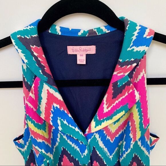 Lilly Pulitzer Hearts a Flutter Sleeveless Mini Dress Pink Blue Pattern 00 - Picture 4 of 16